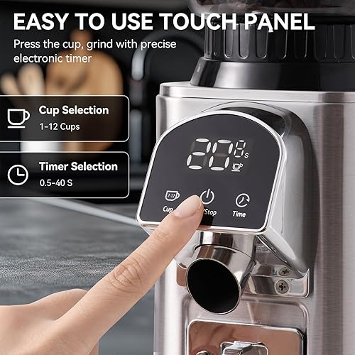 Miniatura 4 de Molinillo de café cónico eléctrico con temporizador electrónico, antiestático, molinillos de café para uso doméstico, molinillo de rebabas cónicas