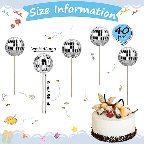 Miniatura 3 de 40 piezas de decoración de cupcakes de bola de discoteca plateadadecoración de centro de mesa de los años 70 decoración de pasteles temática de