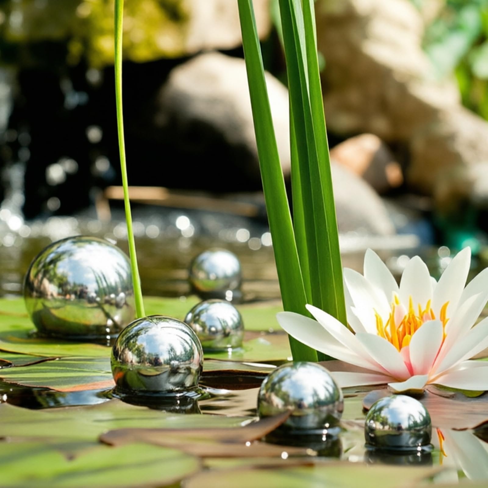 Lot de 6 boules décoratives flottantes en acier inoxydable - Boules de jardin argentées - Décoration de bassin flottante - Boule en métal pour décoration de jardin, bassin