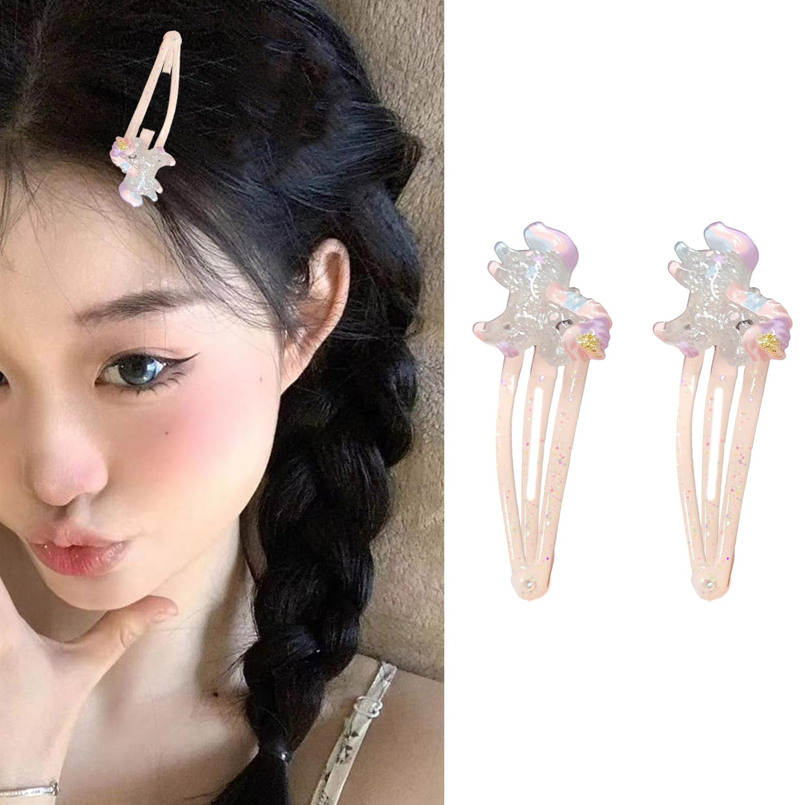 Amazon.co.jp: ガールズヘアクリップ2個セット きらびやかな蝶とカップ