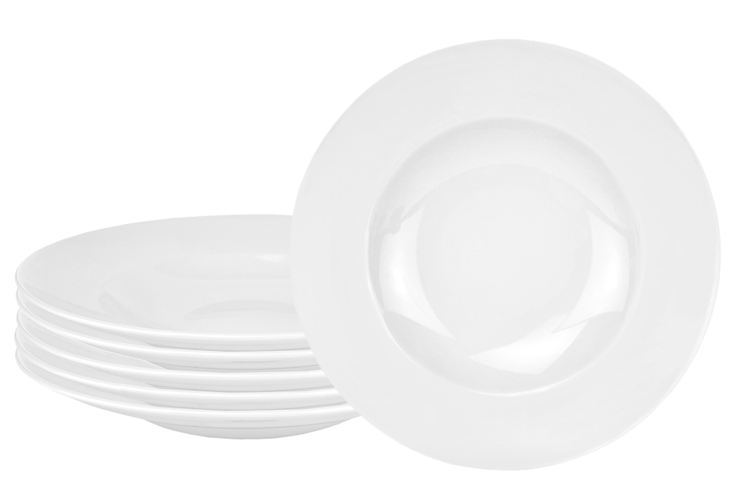 Van Well Lot de 6 bols à pâtes, 500 ml, Ø 30 cm, assiettes creuses, assiettes à pâtes, porcelaine de marque élégante, brillante, blanc classique, ronds