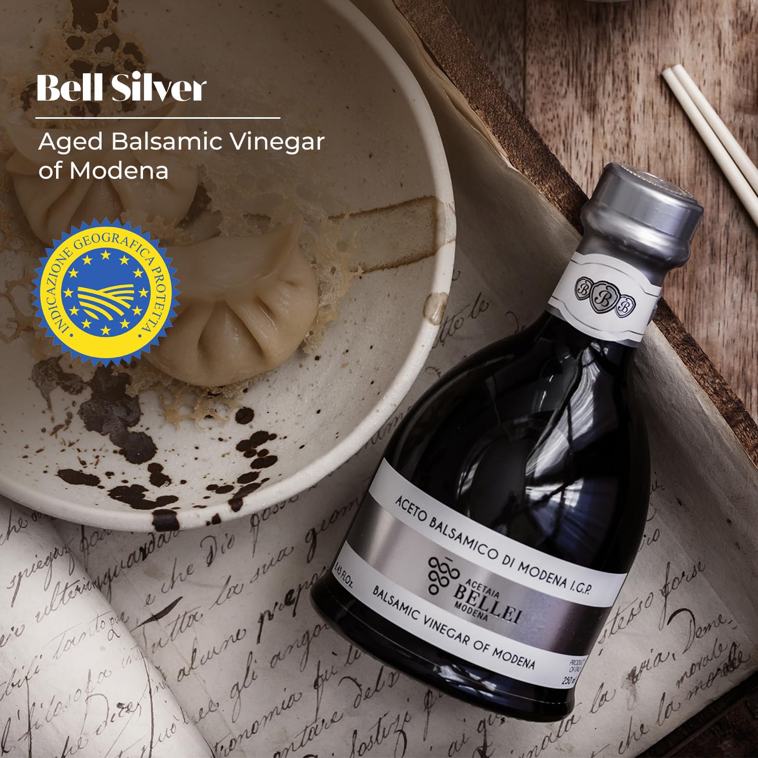 Acetaia Bellei Aged Balsamic Vinegar of Modena - Italian Aceto Balsamico di Modena IGP Certified, Product from Italy, Medium Density, Perfect for Salads, Chicken, and Bread With Olive Oil, Bell Silver - 250 ml