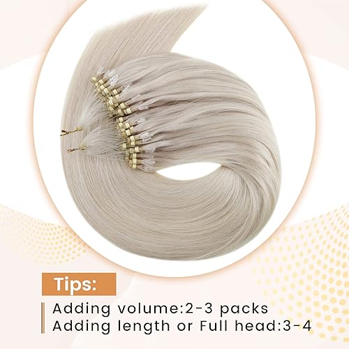 Miniatura 9 de RUNATURE Extensiones de cabello humano de 16 pulgadas, color morado con microenlaces, 25 hebras, 25 hebras y rubio hielo, extensiones de cabello