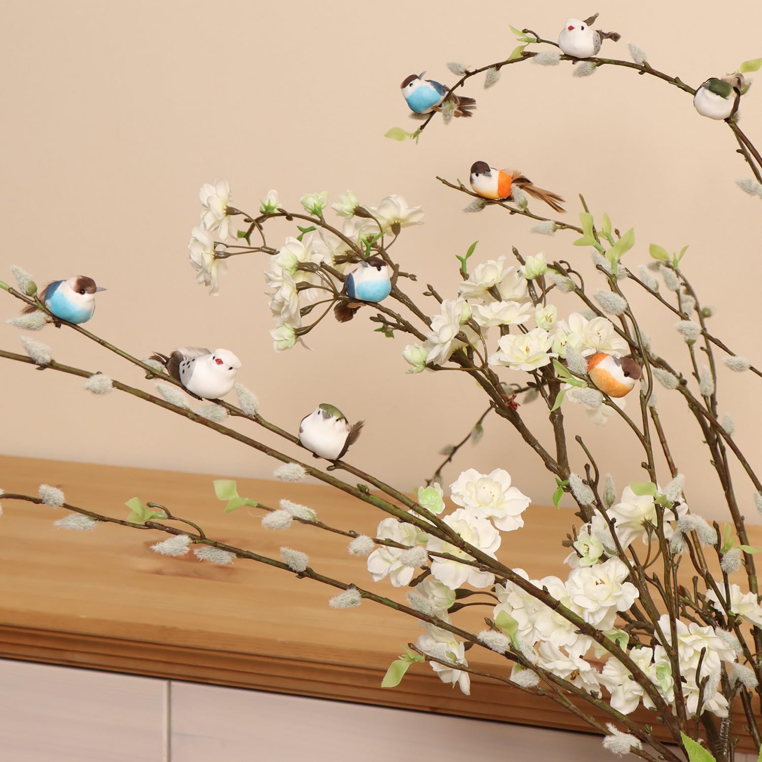 com-four® 48x Dekovogel, künstliche Vögel in 4 bunten Farben