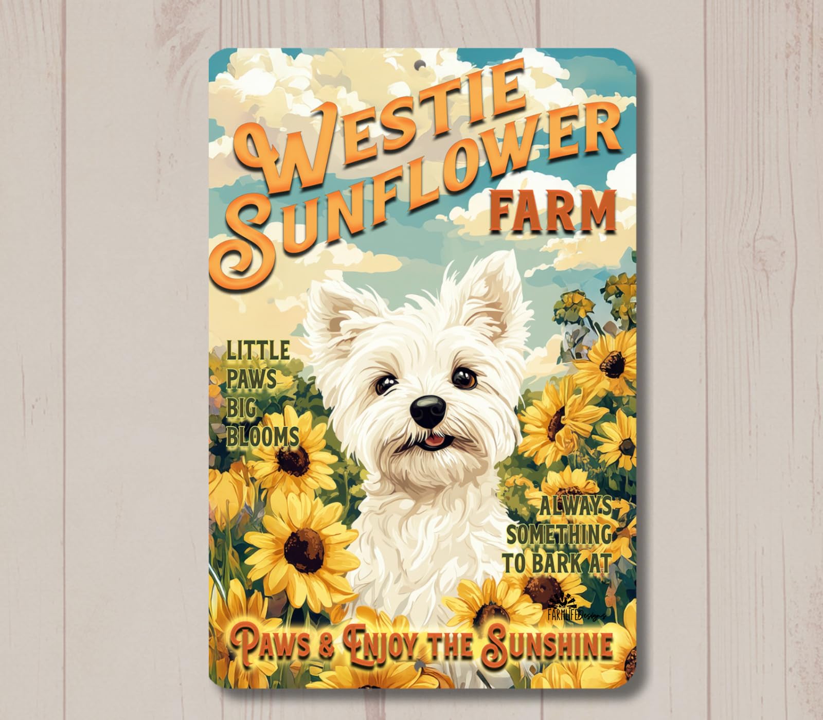 Westie Sunflower Farm sign highland terrier farmhouse decor dog funny metal tin home decor