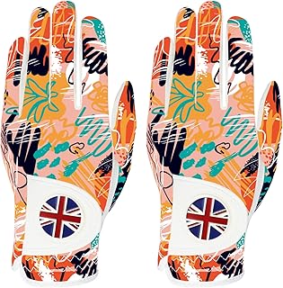 Golf Gloves Women Ladies Left Hand Right with UK Ball Marker Leather Print Color Value 2 Pack, Golf Gloves Women Lady Right Handed Left Golfer Soft Breathable Sports Outdoor