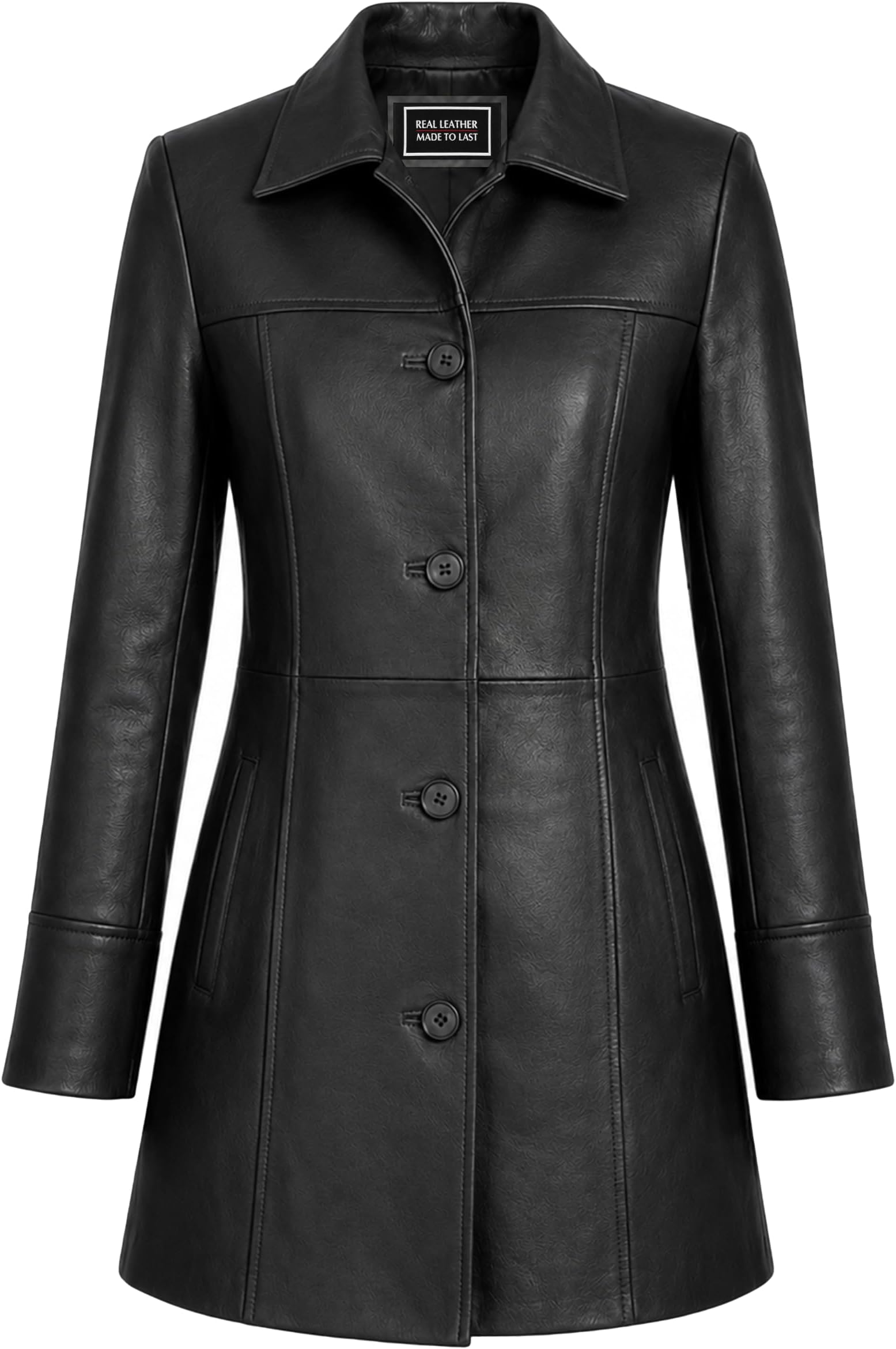 Car Coat Leather Jacket Women - 3/4 Length Overcoat Style Leather Coat