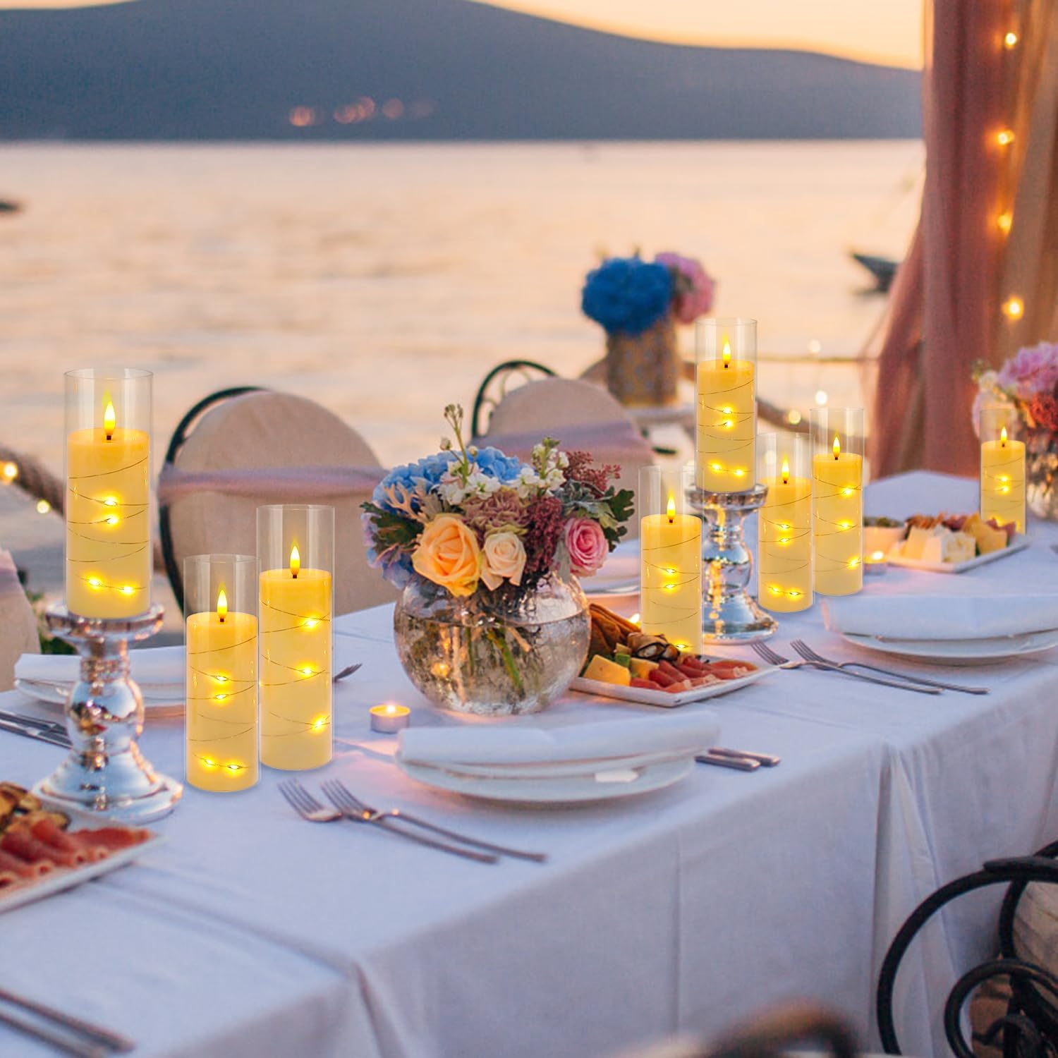 24 Pack Acrylic Flameless Candles,with Embedded Star String, Battery Operated Candles Flickering LED Pillar Candles with Remote Control and Timer, Ideal for Indoor/Outdoor Decor,Wedding,BBQ and Gift. - Image 5