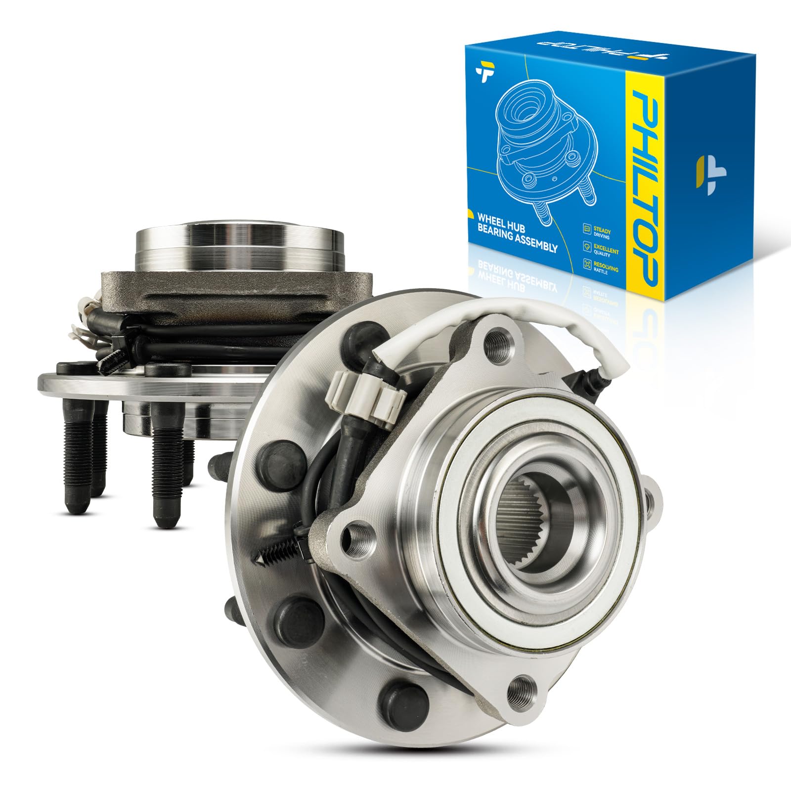 PHILTOP 515086 RWD Rear, Front Wheel Hub Assembly Fit for Chevrolet Silverado 1500 2005, Chevrolet Silverado 2500 HD 2001-2006, GMC Sierra 1500 2005, 8 Lugs Wheel Hub Bearings W/ABS