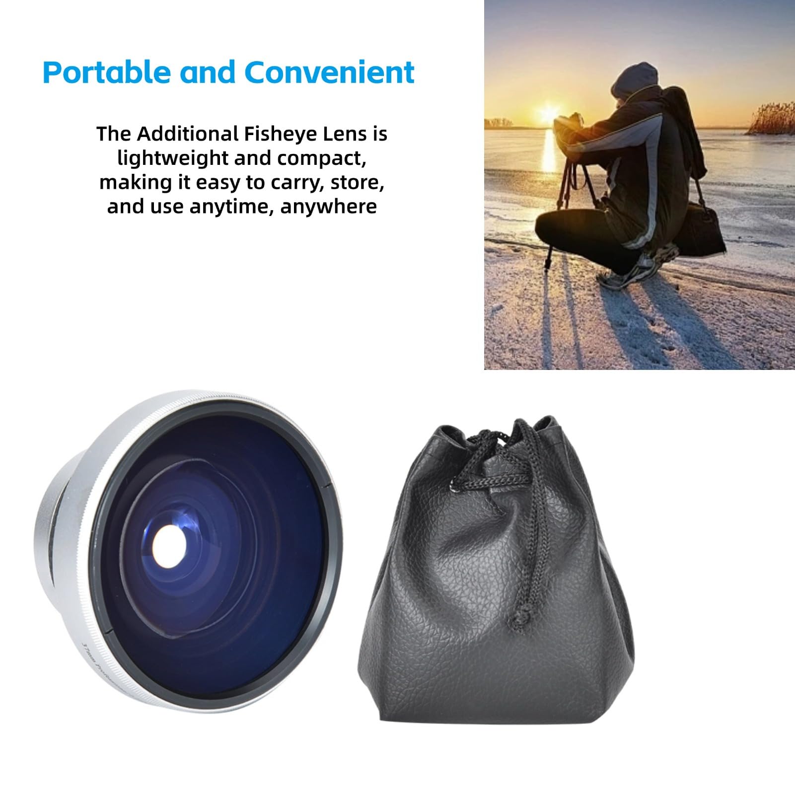 Obiettivo aggiuntivo da 37 mm 0,25 x super fisheye, per riprese ravvicinate macro, realizzato in lega di alluminio in vetro ottico, adatto per obiettivi di fotocamere calibro 37 mm