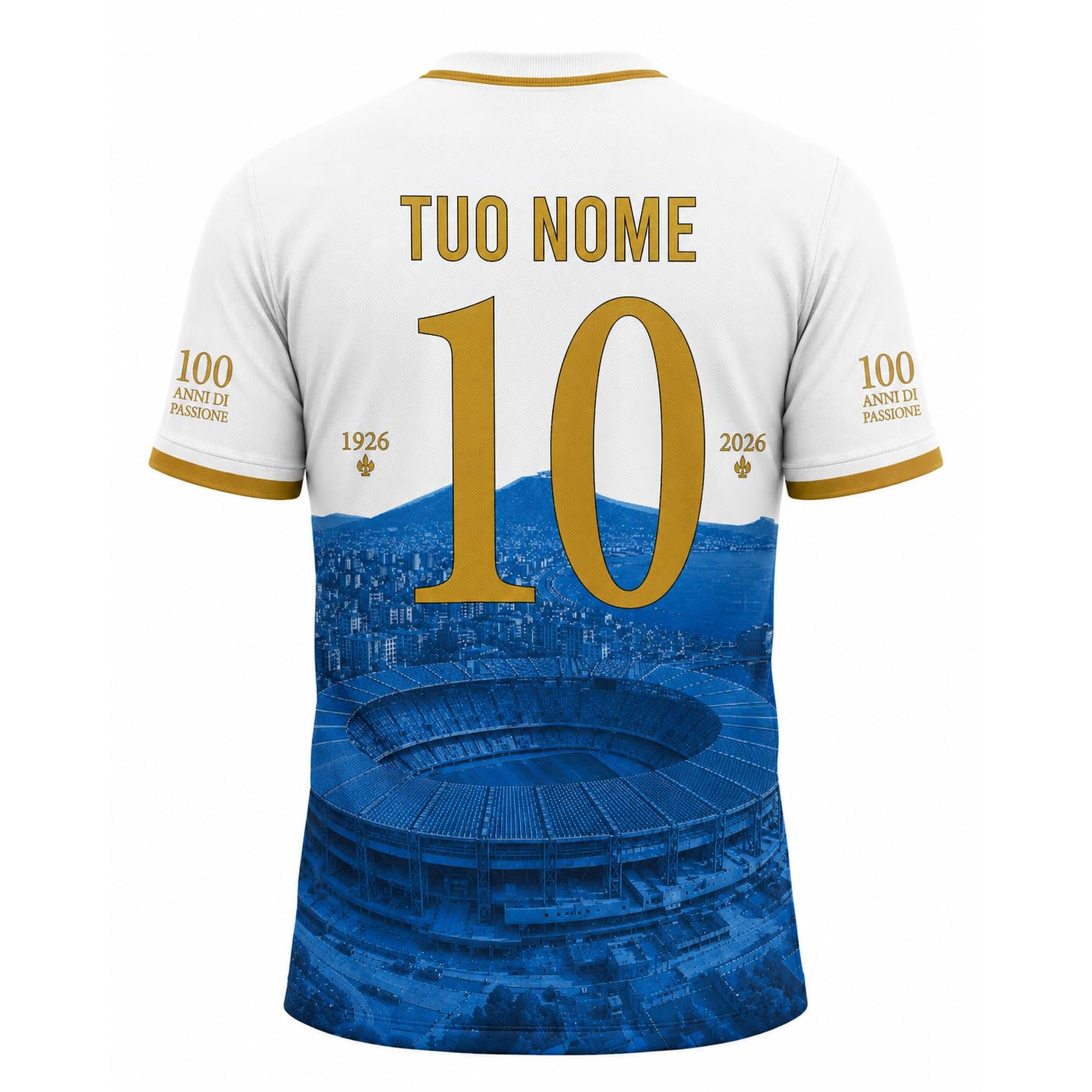 Fupies Maglia Calcio Personalizzata Celebrativa 100 Anni Napoli - Nome e Numero Personalizzabili - T-Shirt Sportiva Uomo - Idea Regalo Tifoso Napoletano