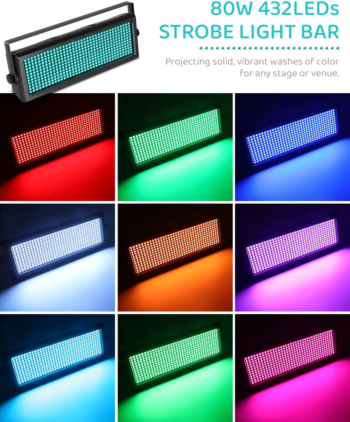 Telbum LED Strobe Light for DJ Stage Party, 432LEDs RGB Strobe Lights Sound Activated DMX512 Control, Muti-Animation Effects, Uplighting Wash Light for Halloween Club Bar Event Concert Church Wedding