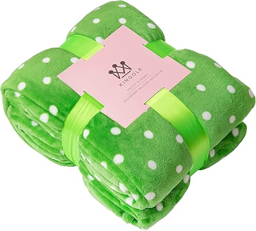 Kingole Manta de franela de microfibra de forro polar, de lujo, tamaño individual, verde, patrón de lunares, ligera y acogedora, súper suave y disponible en Yaxa Peru