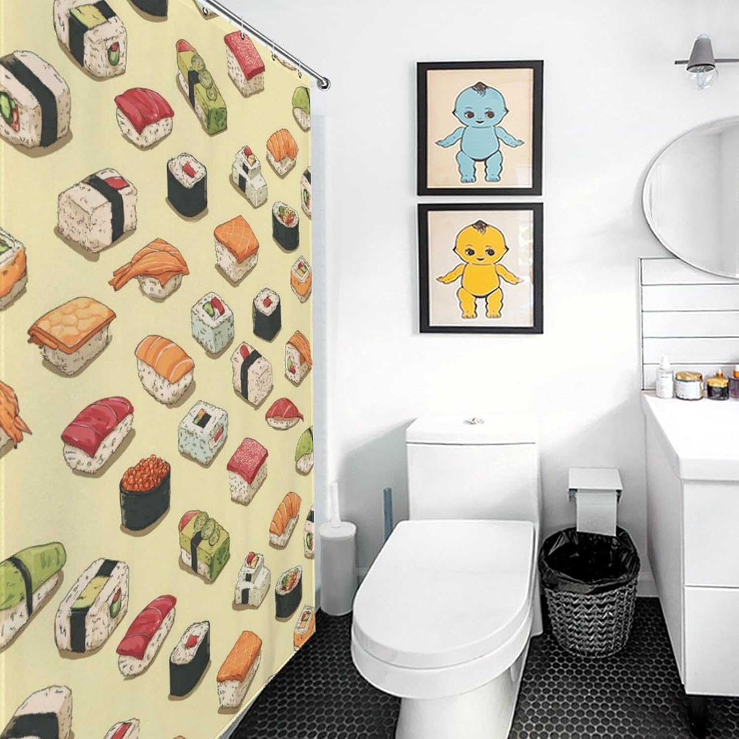 Japanese Sushi Shower Curtain 46.85x70.87Inch（119x180cm） Polyester Bath Curtain Shower Curtains Printed Decorative