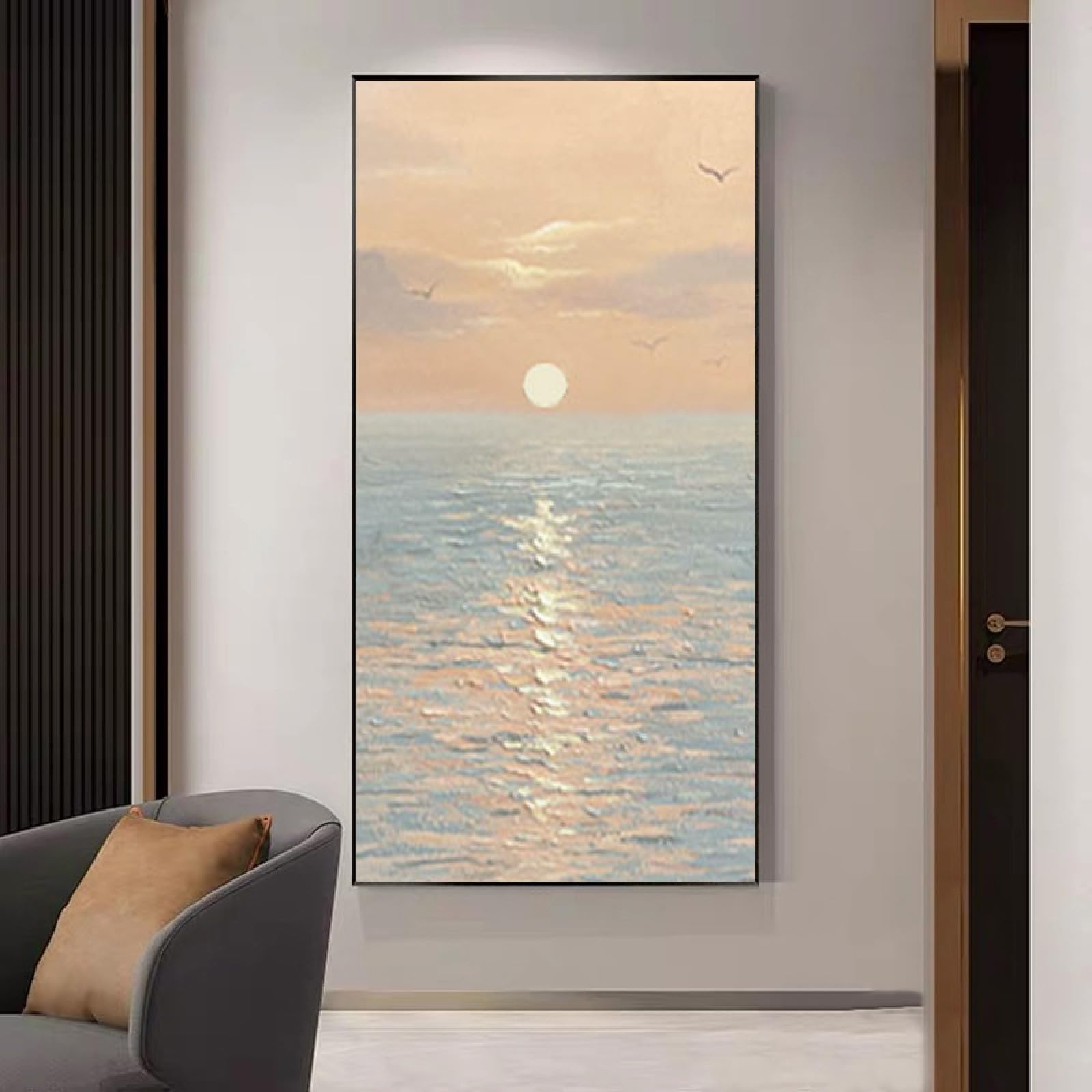 Toile lever de soleil mouette décoration murale maison et grand salon