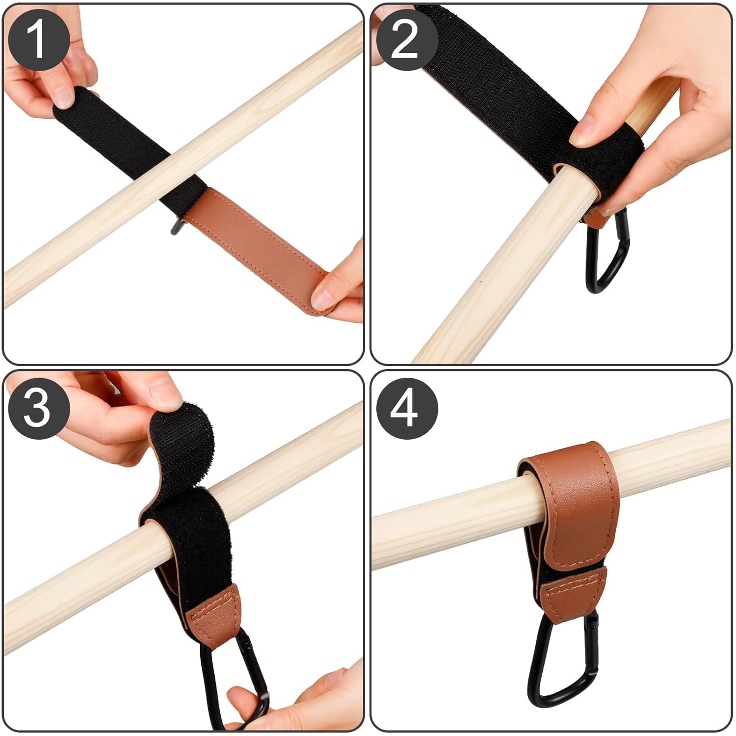 Shabany Gancio universale per passeggino, 2 pezzi, misura universale, gancio per passeggino, gancio da tasca, regolabile, robusto, con chiusura in , colore: marrone