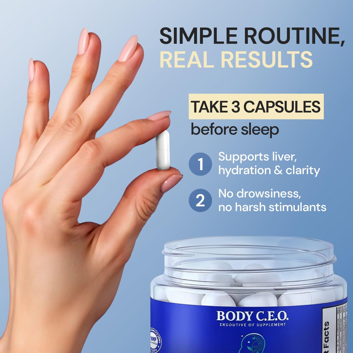 Body C.E.O. After Drinking Aid - Electrolyte Balance & Recovery - DHM (Dihydromyricetin), L-Cysteine, Prickly Pear, Milk Thistle, Zinger, Vitamin-B for Recovery - Filler-Free Formula - 60 Capsules - Image 7