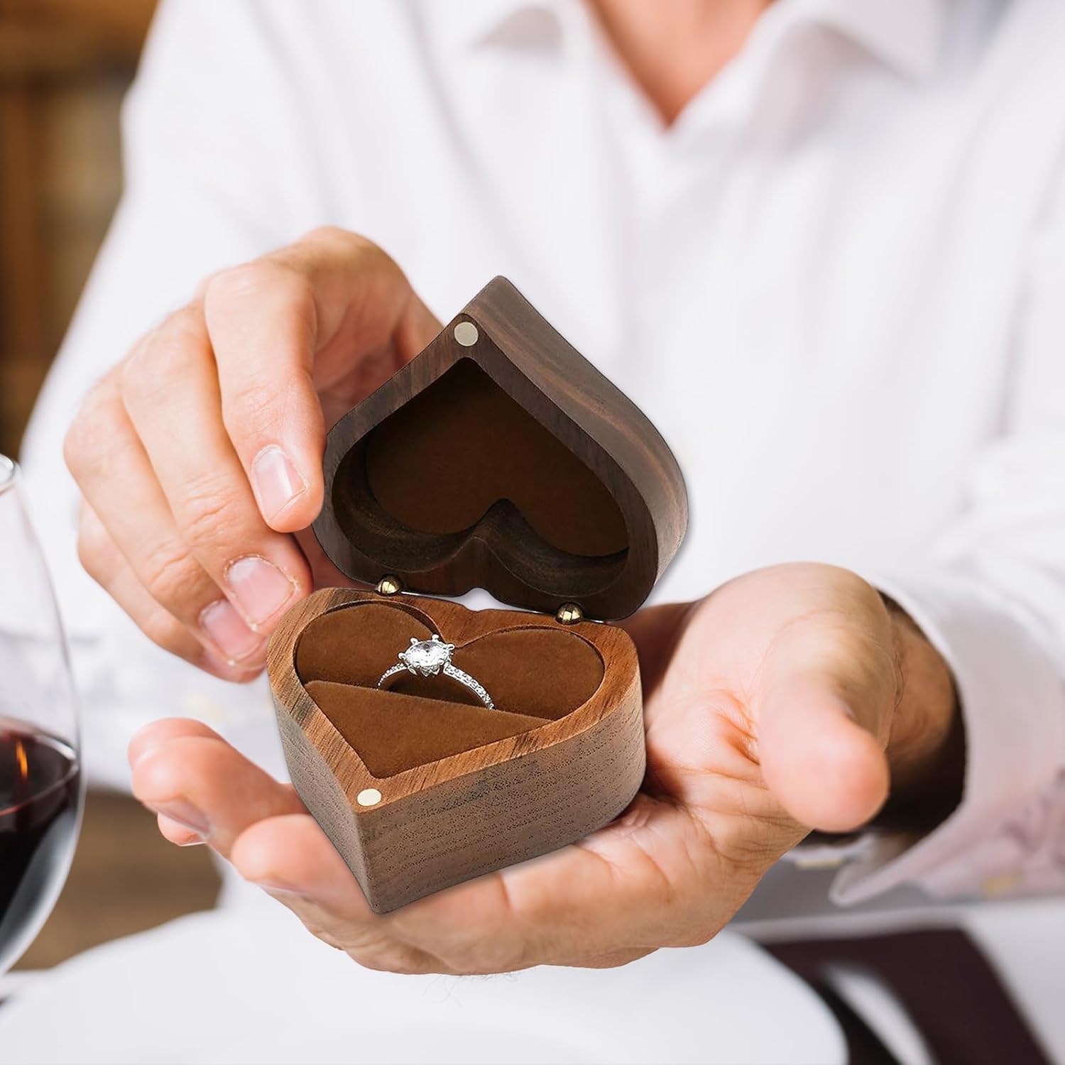 Personalized Ring Box Custom Engagement Ring Box for Proposal Engraved Wooden Ring Case for Earring Brooches Jewelry Gift Boxes for Women Wedding Essentials Heart Shaped - Image 5