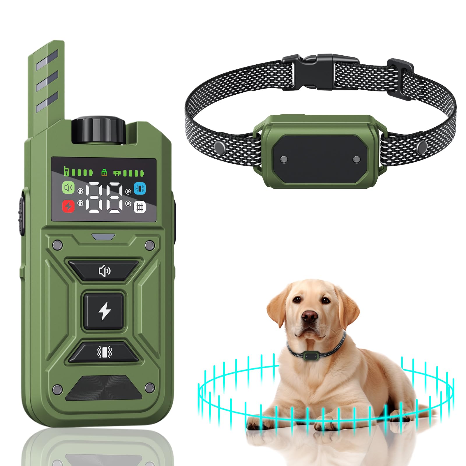 Wireless Dog Fence &amp; Training Collar – Waterproof Electric Fence System with Remote, Pet Containment, Adjustable Range 33–1000ft, Safe Shock/Vibration/Beep Modes (Green)