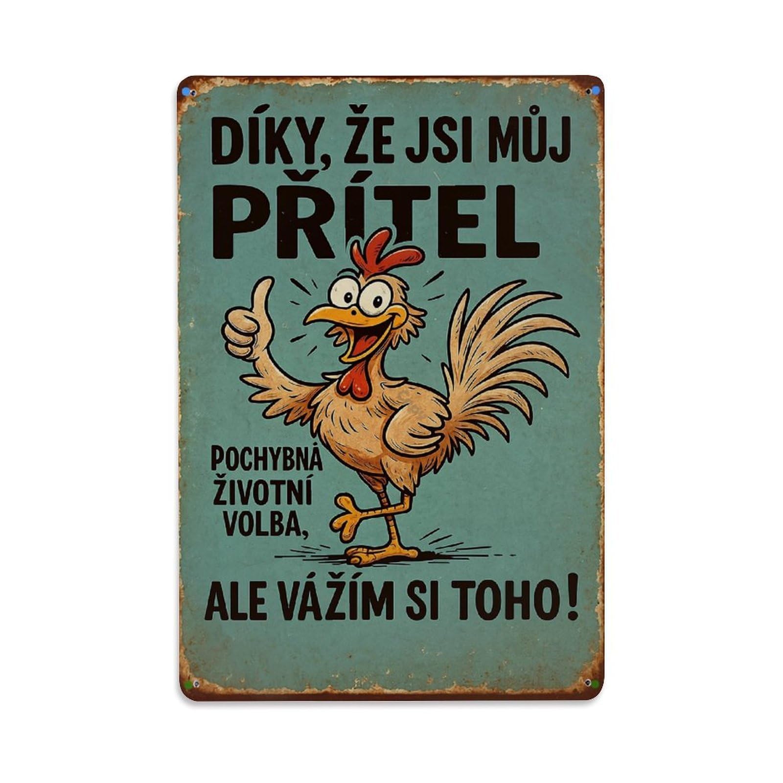 Jdfenggu Vintage Chicken Thumbs Up Smiling Rooster Retro Metal Tin Sign, Decor Art Poster For Bar, Home, Man Cave, Kitchen, Laundry Room Gift 8X12inch
