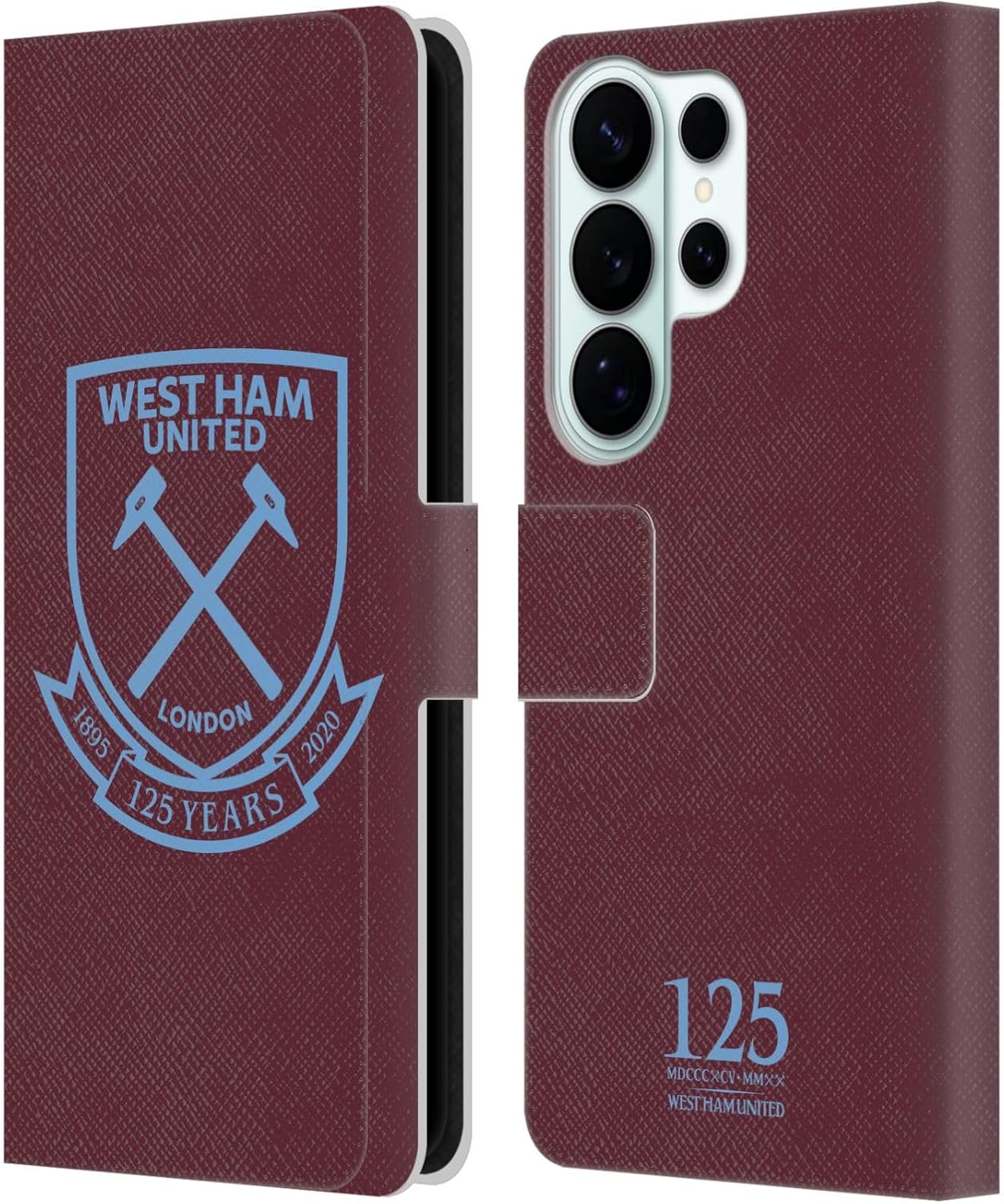 Head Case Designs Officially Licensed West Ham United FC Claret Crest 125 Year Anniversary Leather Wallet Case Compatible with Samsung Galaxy S26 Ultra