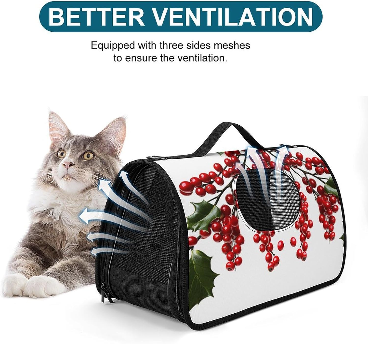 Pet Handbags, Holly Berry Branches Printed Pet Handbags,folding Pet Bags,new Pet Handbags,universal Pet Handbags, 45X26X23.5cm