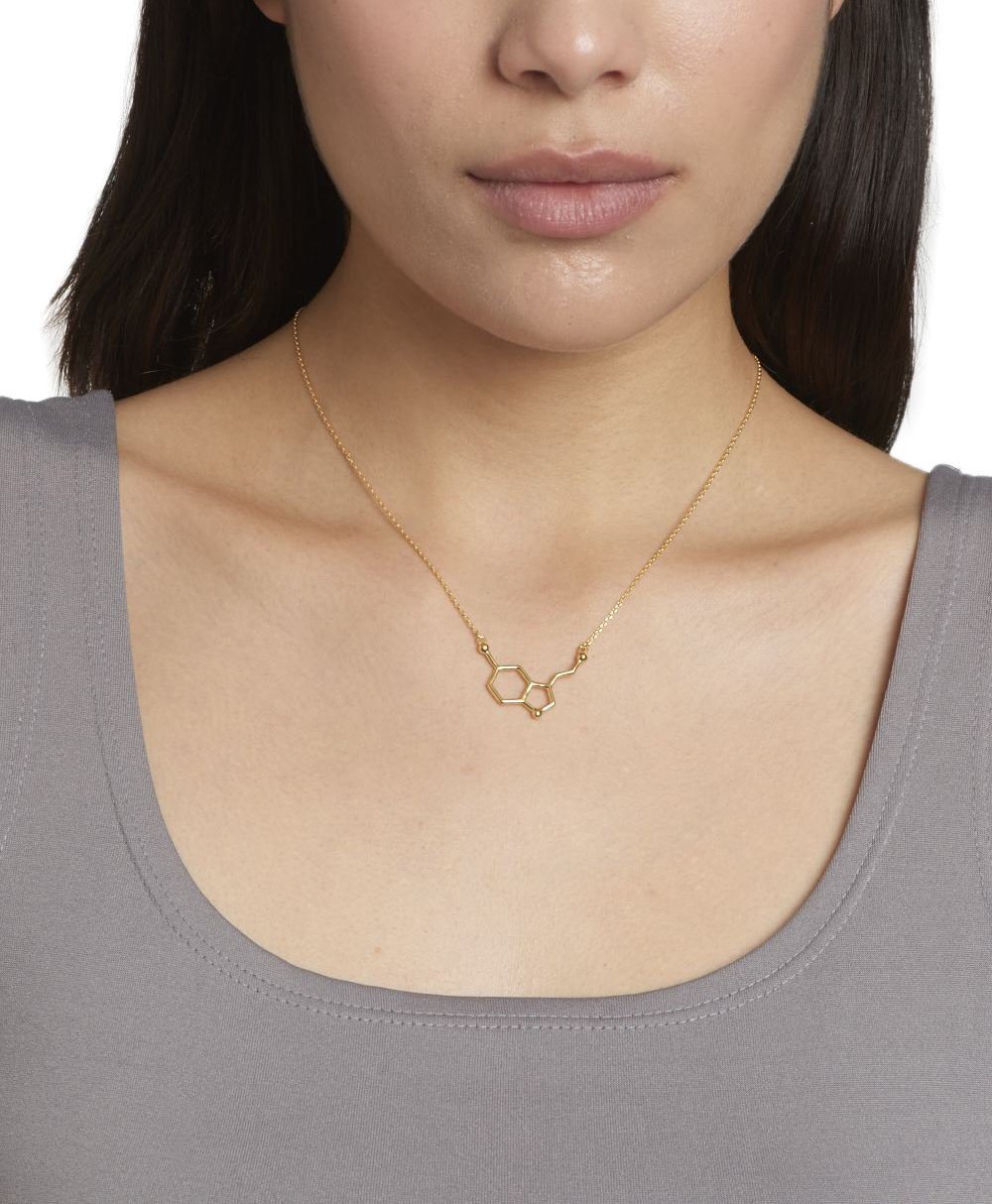 Serotonina Molecola Pendente Ciondolo con Collana | realizzato in argento sterling 925, placcato Oro e Oro Rosa | by Serebra Jewelry