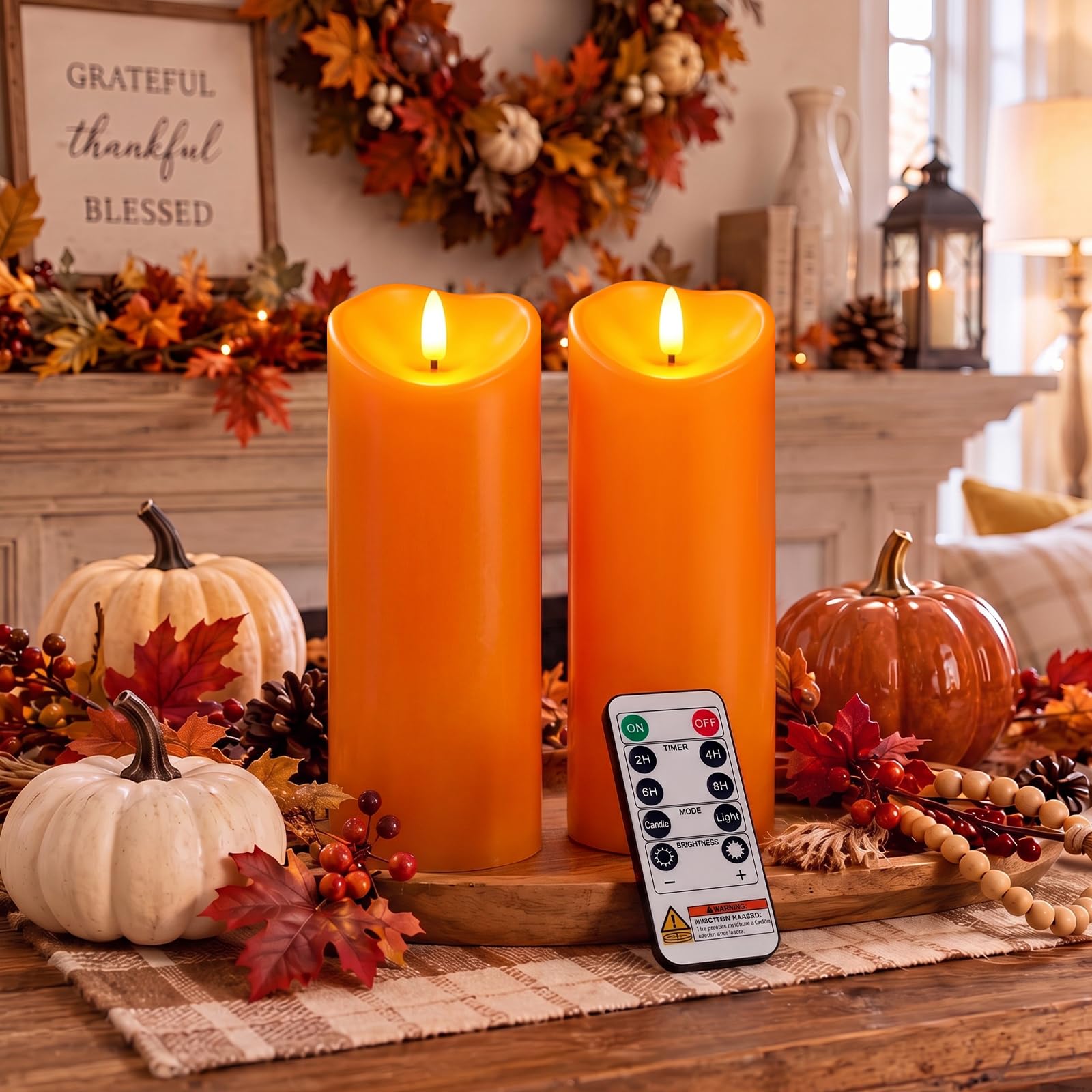 Homemory Halloween Orange Waterproof LED Candles, Remote Timer, Set of 2