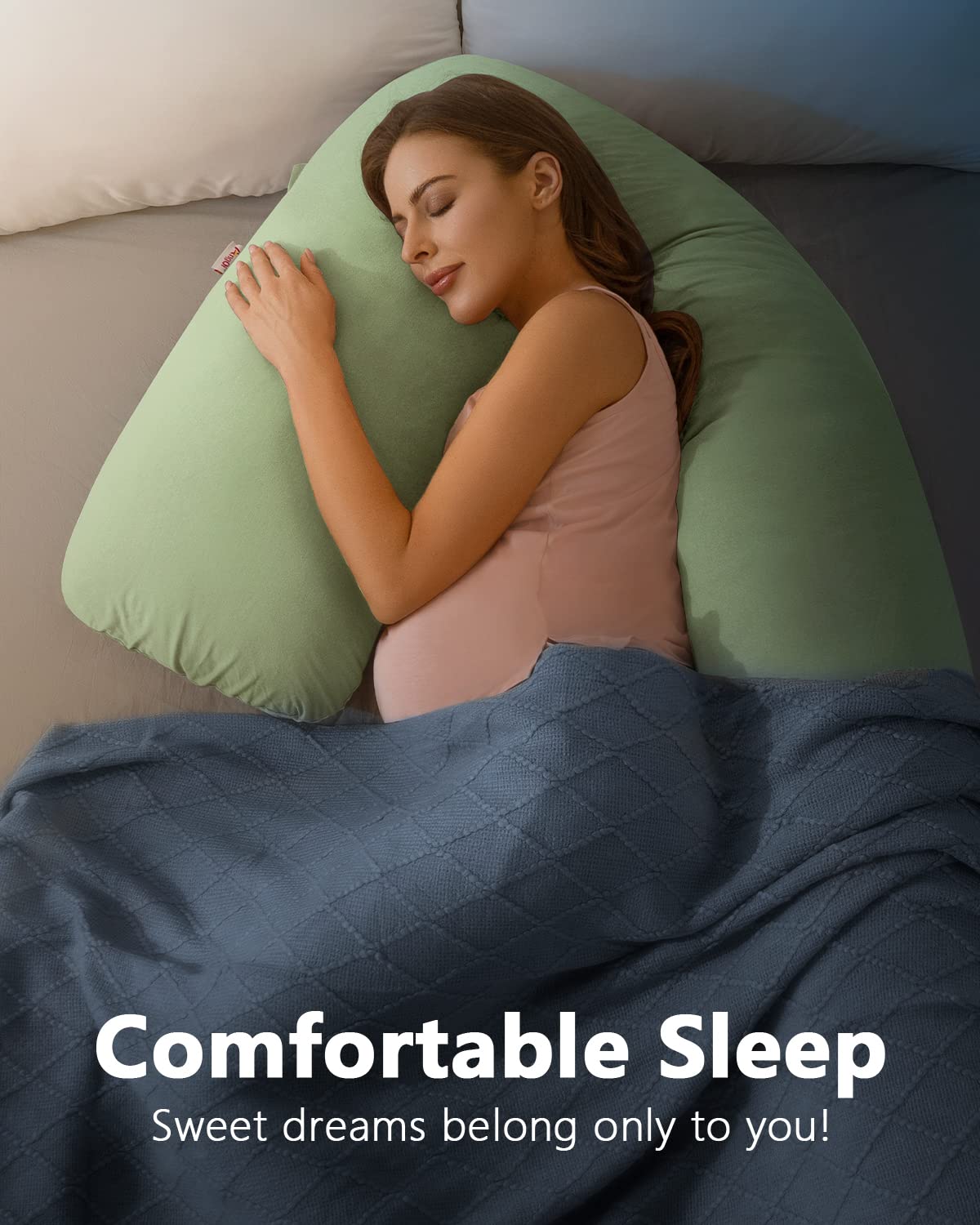 AngQi Body Pregnancy Pillow,L-Shaped Pregnancy Pillow for Side Sleepers,Maternity Body Pillow with Cooling Silky Cotton Cover, Sage Green