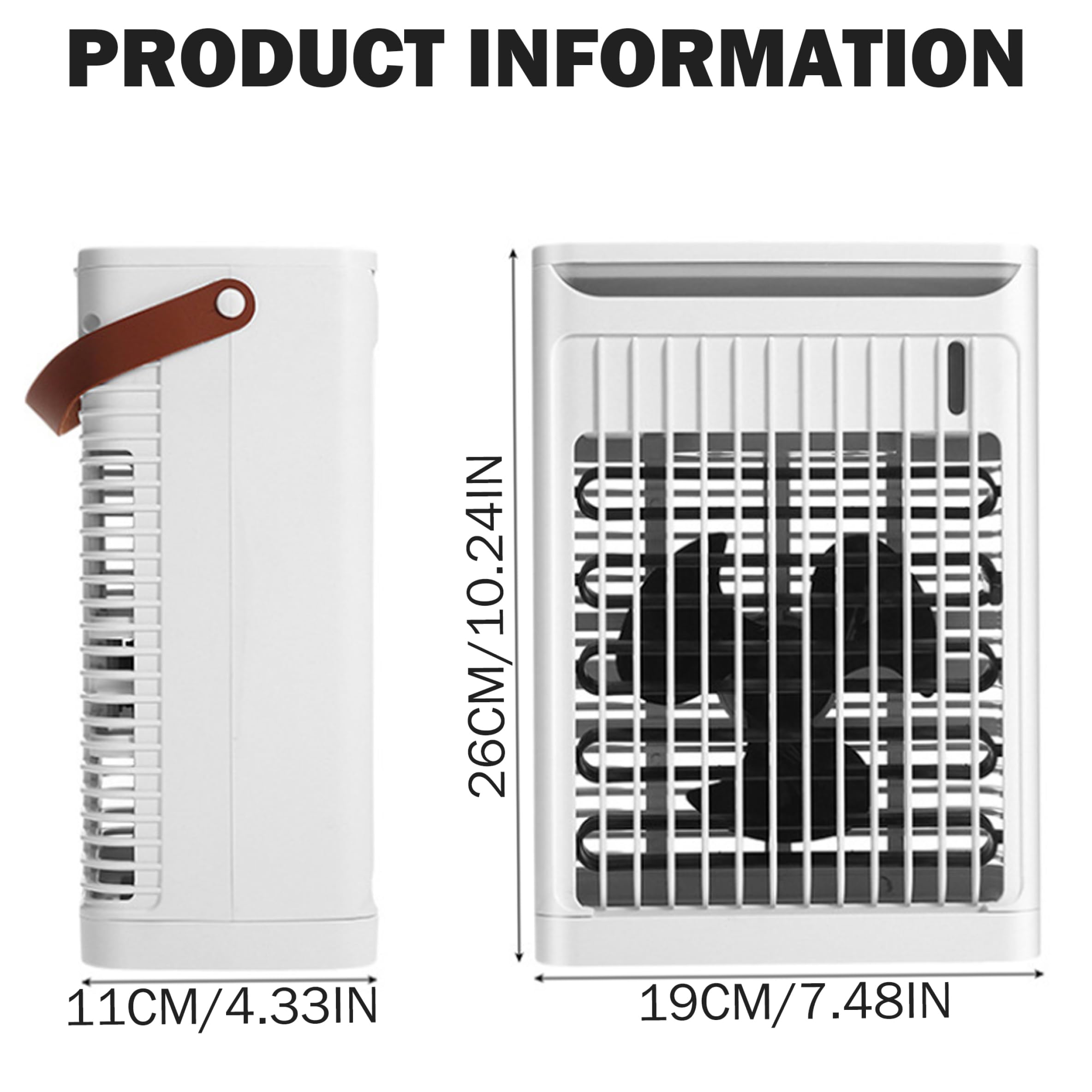 Mini condizionatore portatile, ventola del condizionatore 3 in 1 con 5 velocità, serbatoio da 680 ml, ventola alimentata tramite USB per casa/ufficio/dormitorio/campeggio, bianco, scrivania, decorazi