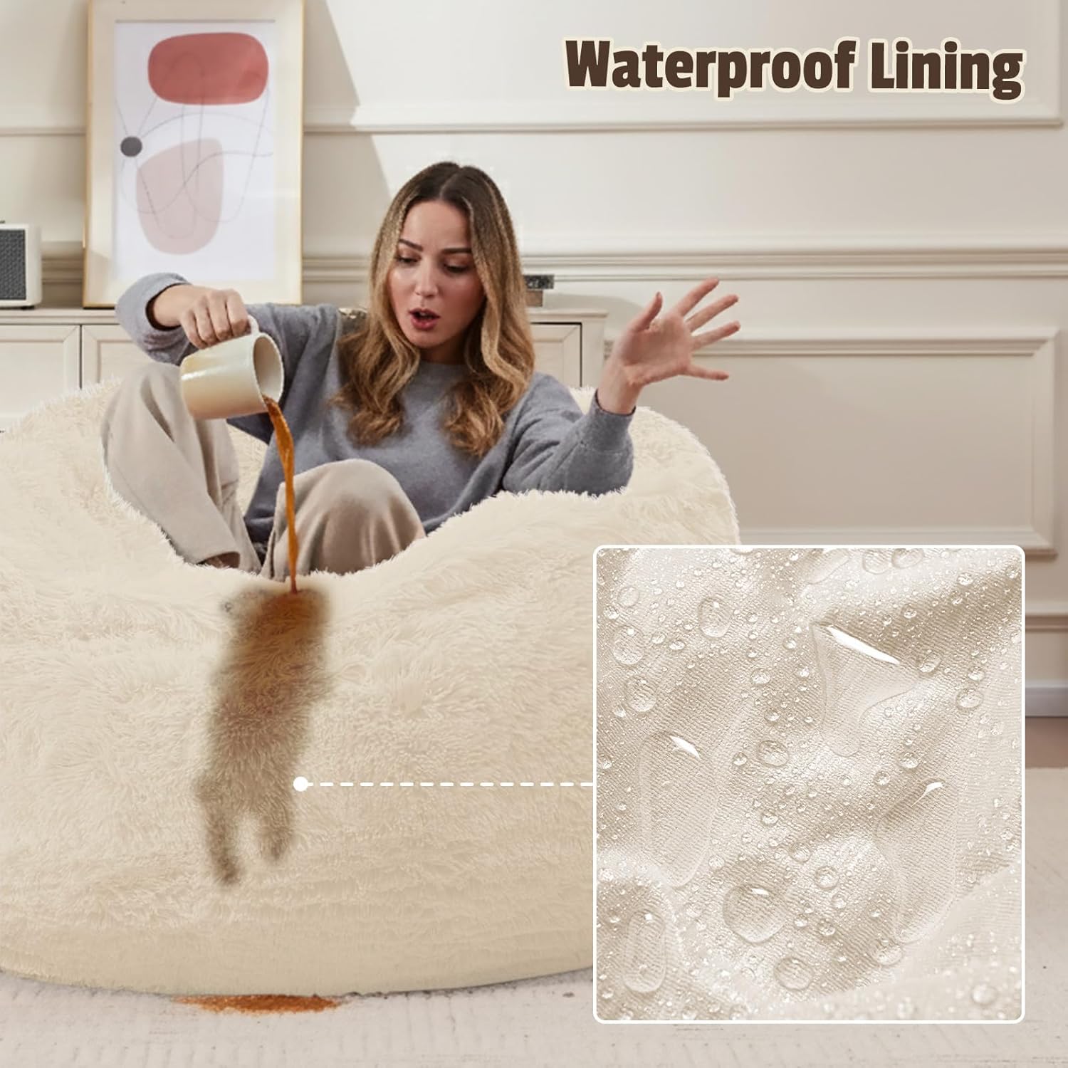 Bean Bag Cover (No Filler), Soft Faux Fur Stuffed Animal Bean Bag Storage, Fluffy Plush Bean Bag Chair Cover Washable, Comfy Bean Bag Covers for Adults Kids Teens, 38"x40" Sandy Beige