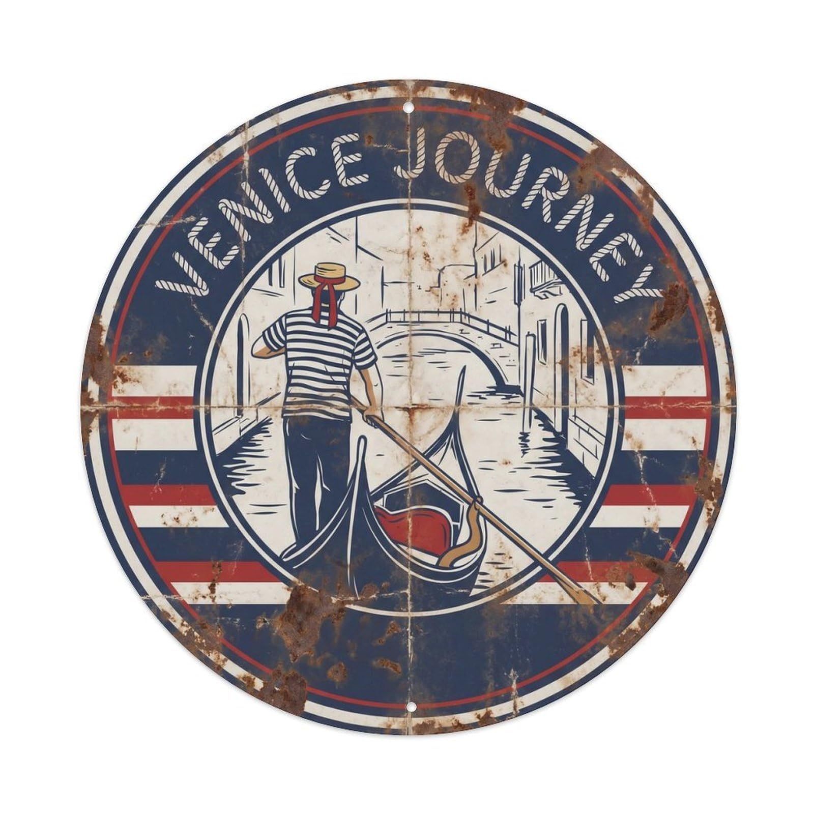 Venezia Gondola Canal Heritage Vintage Italian Tourism Metal Tin Sign Plaque Wall Decor for Cafe, Man Cave, Club Bar, Office, Home Garden Round Metal Poster 8x8Inch