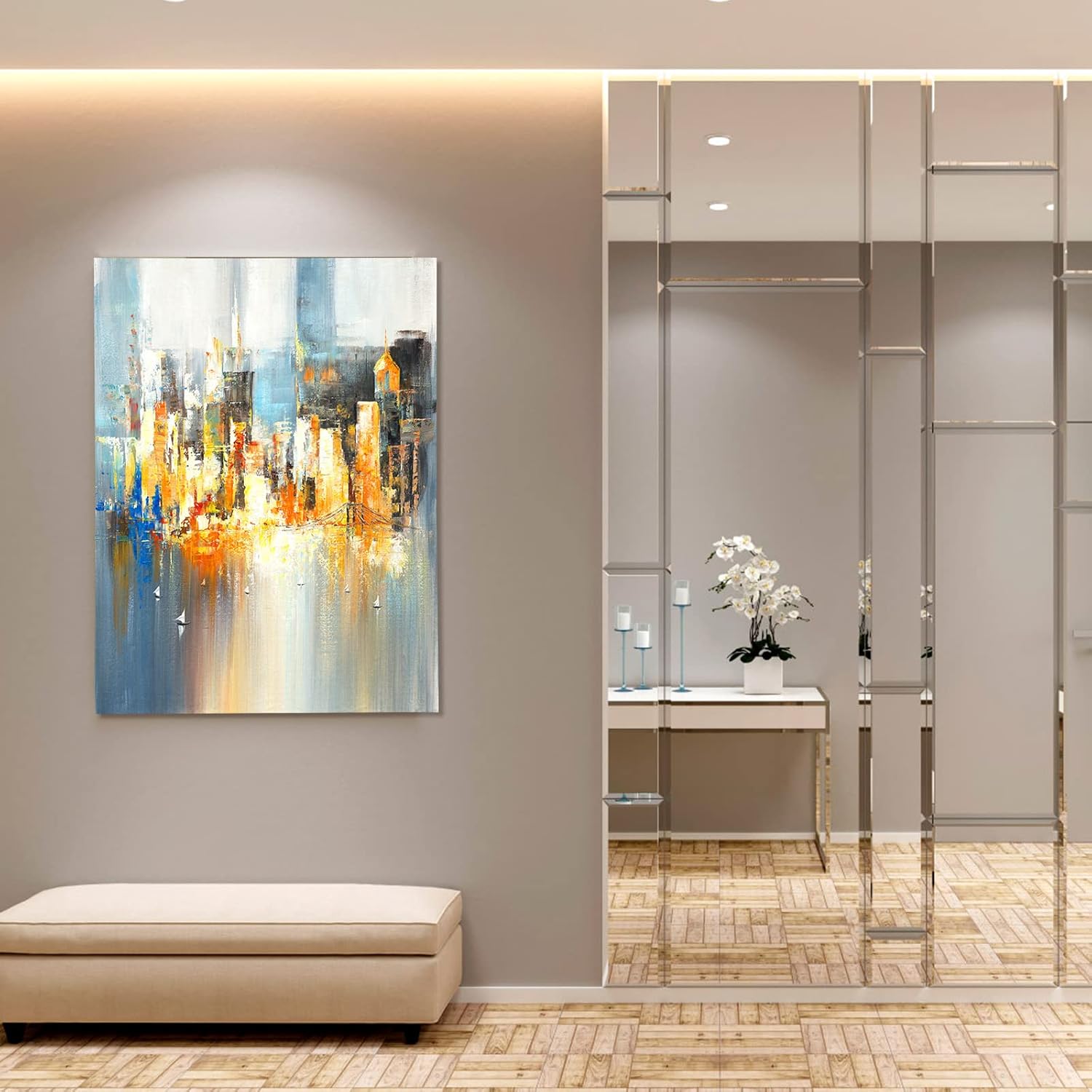 SINUOMI Cityscape Modern artistic abstract paintings and Hand Painted Canvas Wall Art Prints for wall decor living roomofficehotellarge size wall art (24x32)