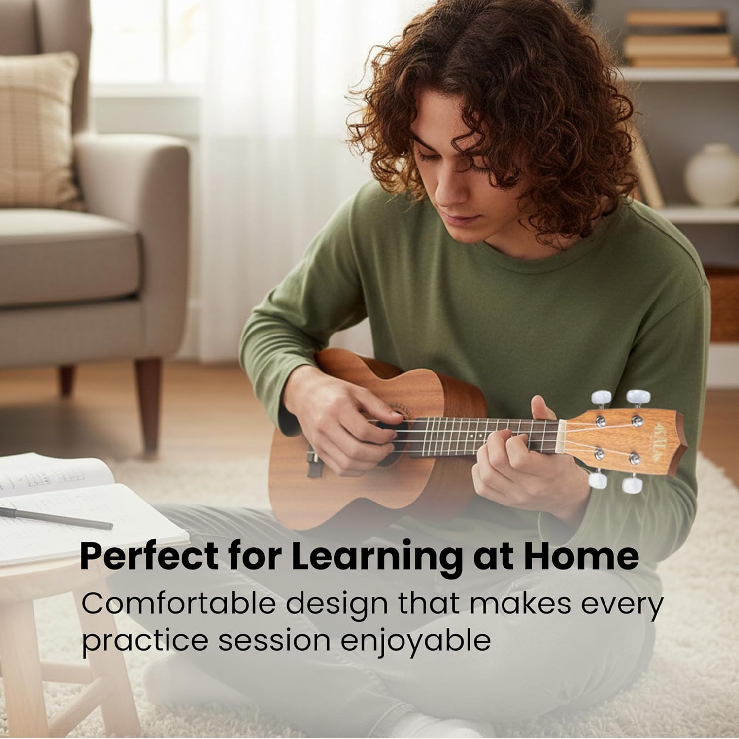 Kala KA-15S Satin Mahogany Soprano Ukulele Bundle with Gig Bag, Tuner, Strap, Strings, Austin Bazaar Instructional DVD, and Polishing Cloth