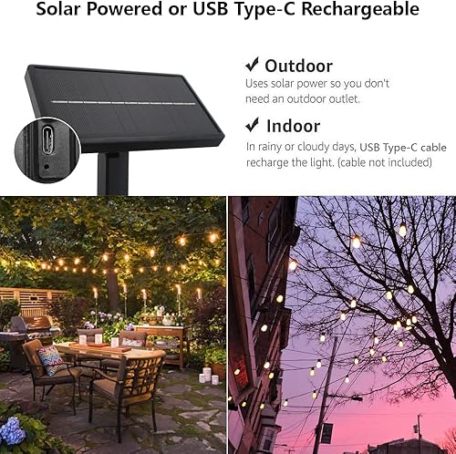 Miniatura 6 de SUNTHIN Cadena de luces solares, luces solares de 48 pies para patio con 24 bombillas LED inastillables para exteriores, patio, porche, jardín,