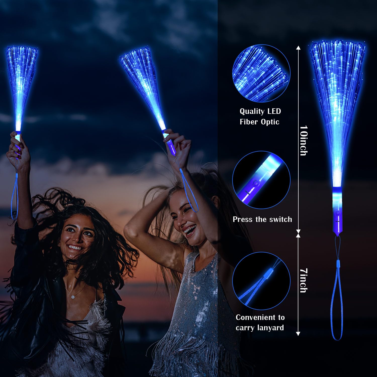 60 PCS Blue Fiber Optic Wands Glow Fiber Wands Bulk LED Light Up Wands ...