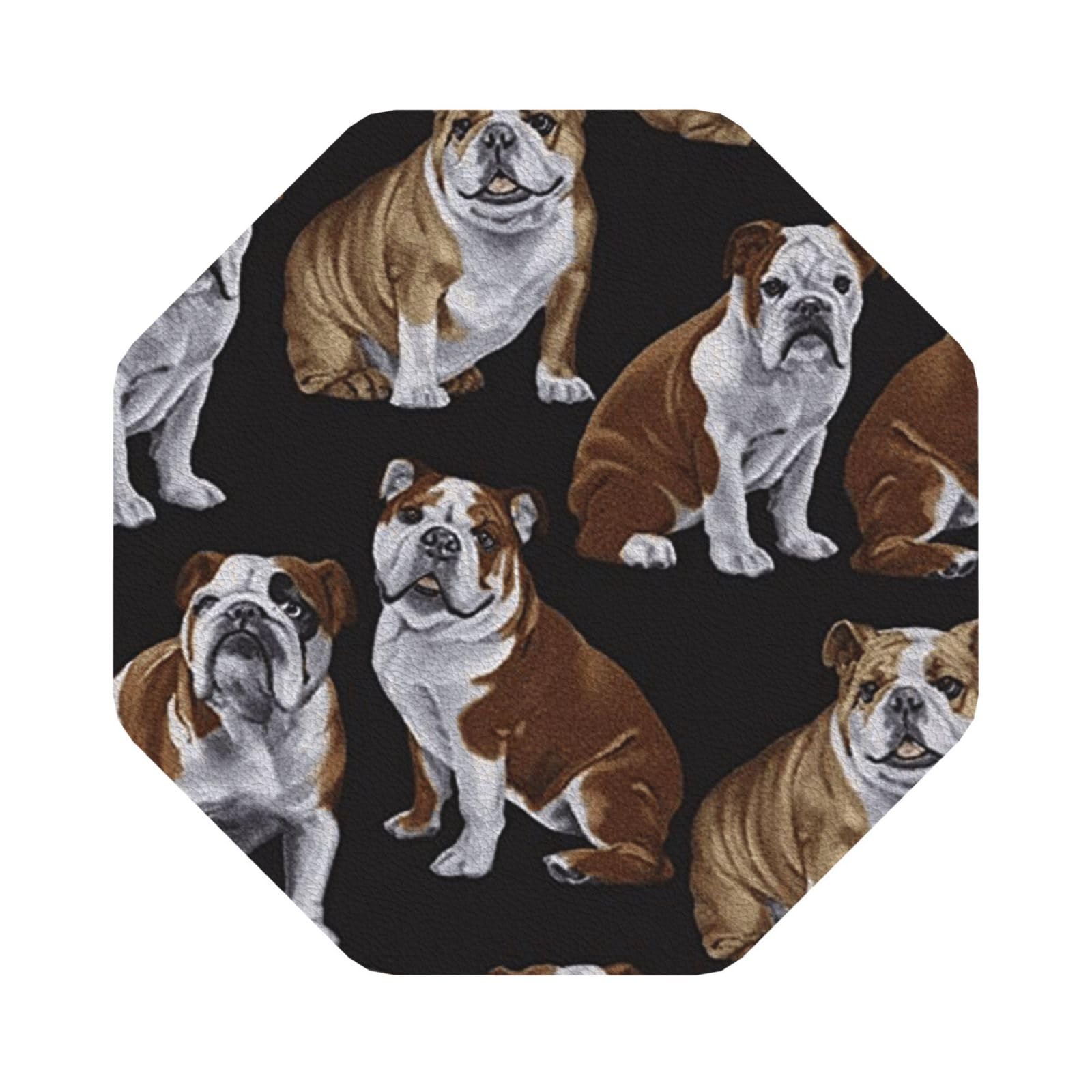 English Bulldogs PU Leather Coasters Set of 6 Octagon Drink Coasters