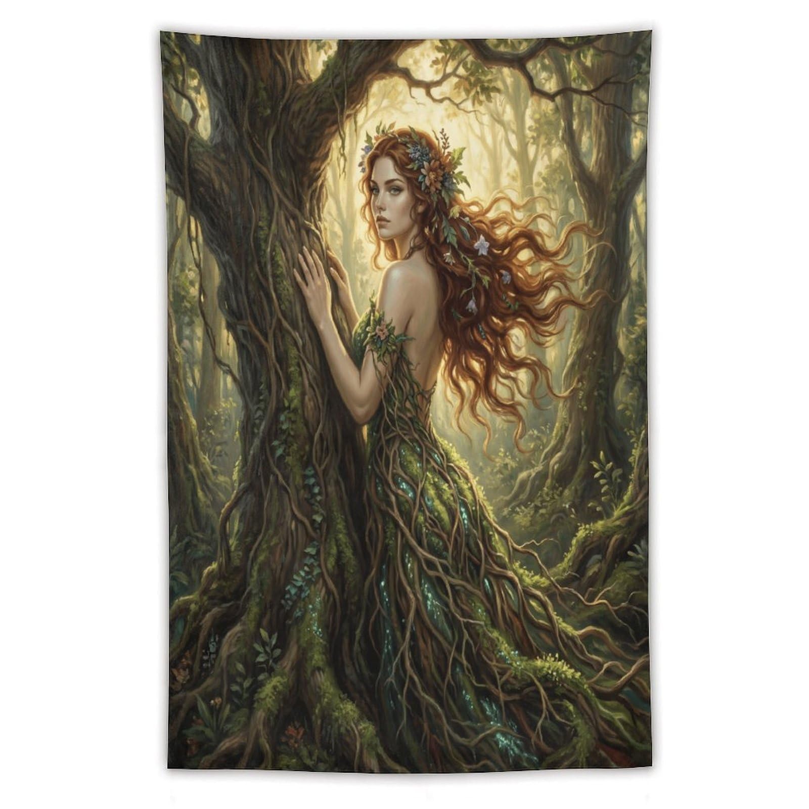H3B8U2Y5 Forest Goddess Tree Spirit Wall Tapestry, Enchanted Woodland