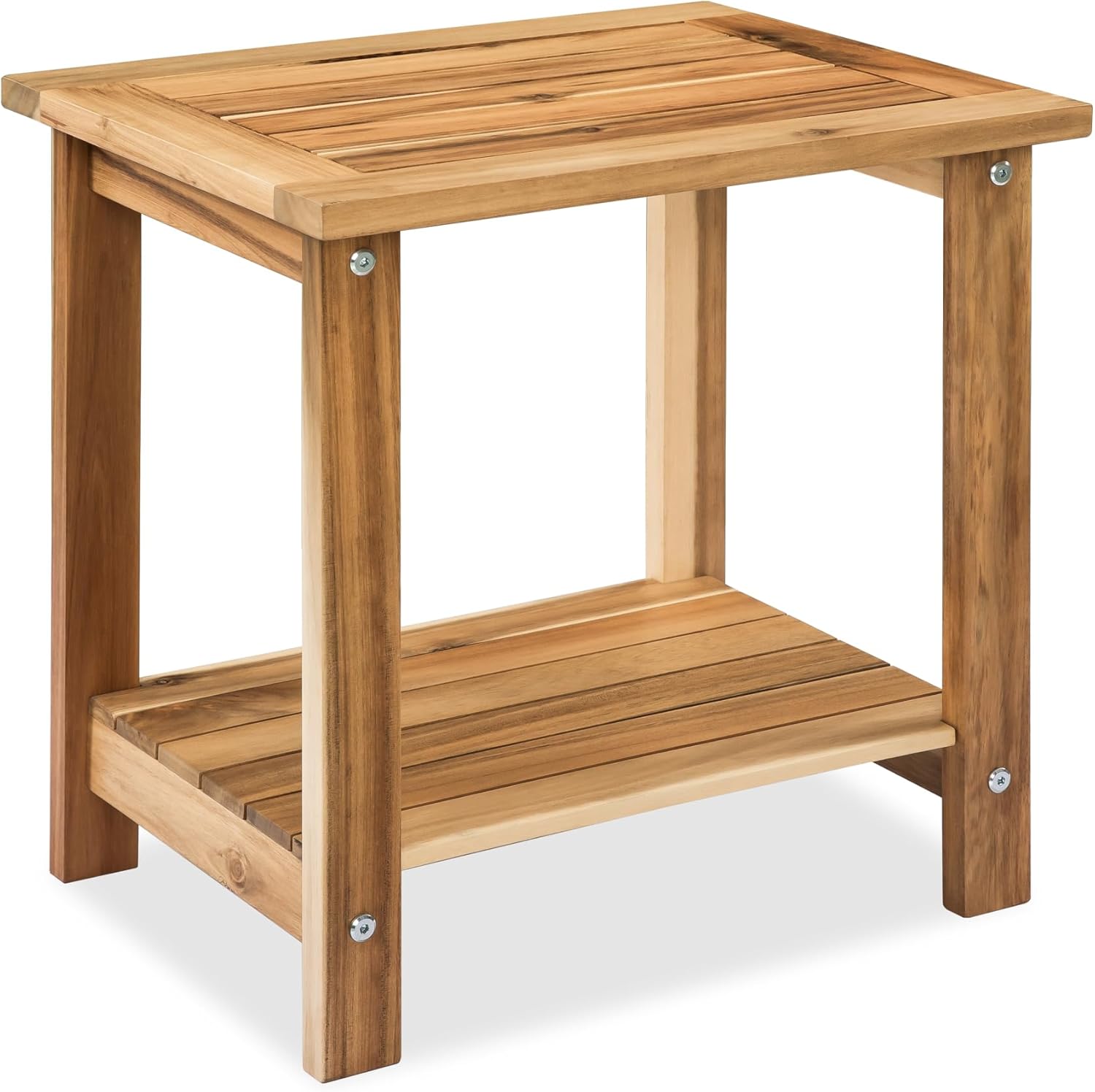 VICTORYRELAX Double Adirondack Side Table - Weather-Resistant Acacia Wood End Table for Patio, Garden, Lawn & Living Room, Light Natural
