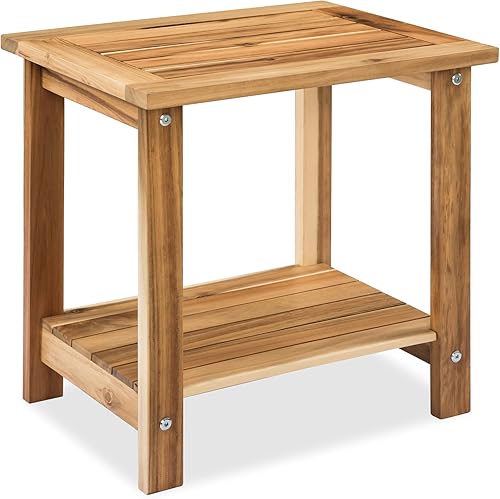 Miniatura 10 de Mesa de acento Adirondack negra para exteriores – Mesa auxiliar de madera de acacia resistente a la intemperie con almacenamiento doble, pequeña