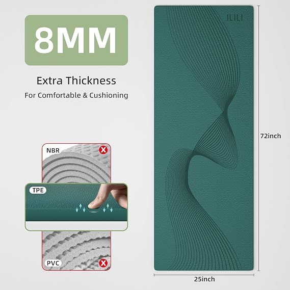 ILILI Exercise Mat 72''x25''0.3''(8MM)