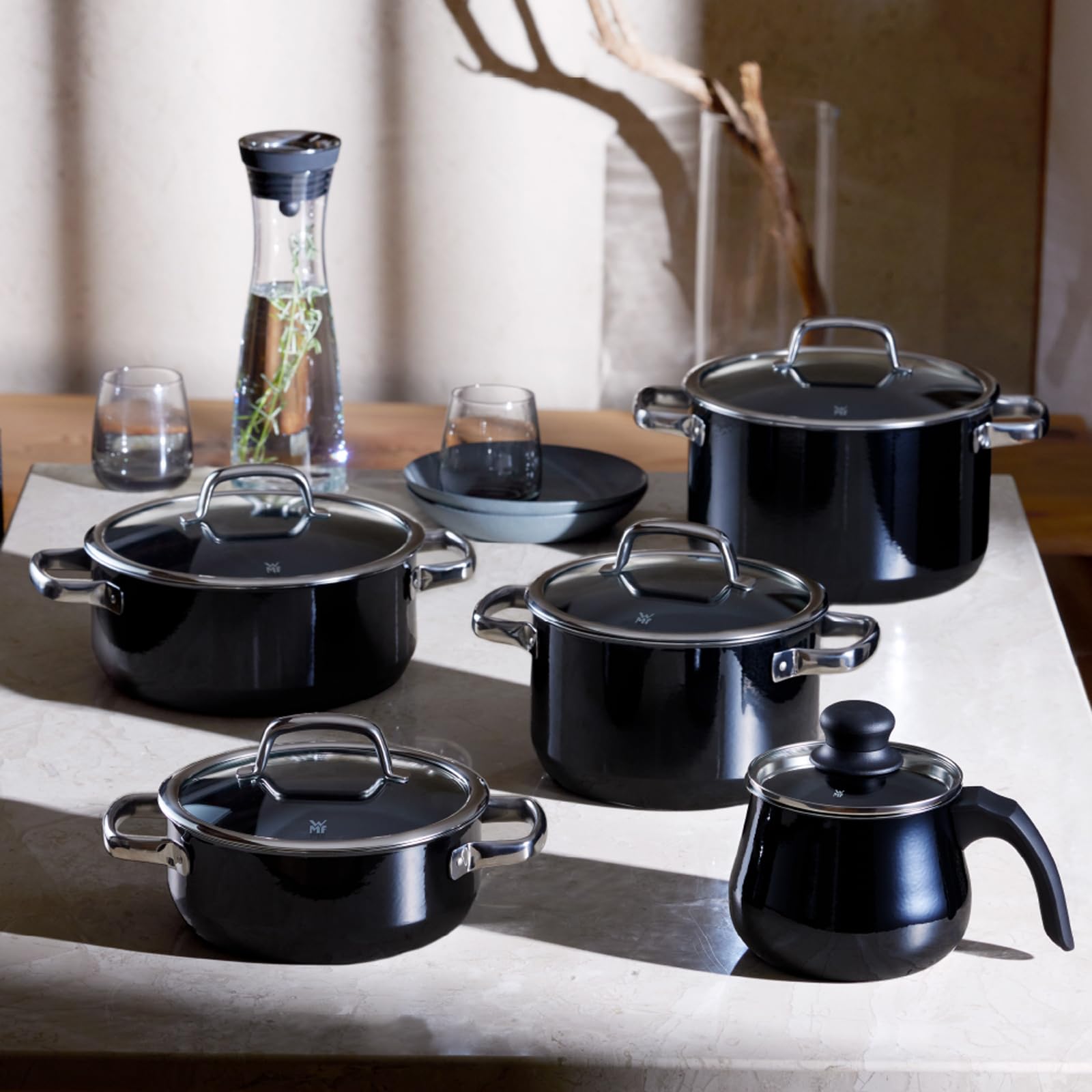 WMF W0518395290 Double-Handed Pot, 9.4 inches (24 cm), Compatible with Gas Fire, Anhydrous Cooking, Mineral Material Born from Natural Ore, Fusion Tech Mineral Roaster BL (Black)