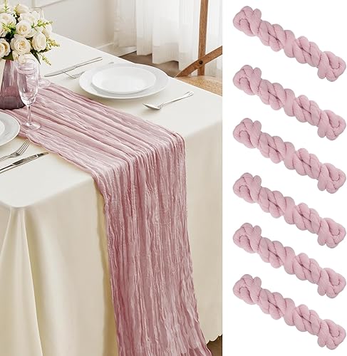 6 caminos de mesa de gasa color rosa bebé, 13.3 pies, camino de mesa bohemio de gasa de 35 x 160 pulgadas de largo, romántico camino de mesa