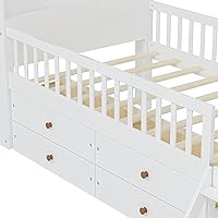 Vista 107 de Modern Full Size Platform Bed Storage Headboard and Safety Guardrail for Kids, Function Wood Platform Bed Frame with Built-in LED Light for Boy