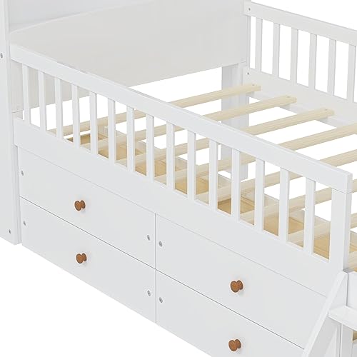 Miniatura 38 de Cama de plataforma de tamaño individual con cabecera de almacenamiento y luz LED integrada, base de cama de plataforma de madera con barandilla de