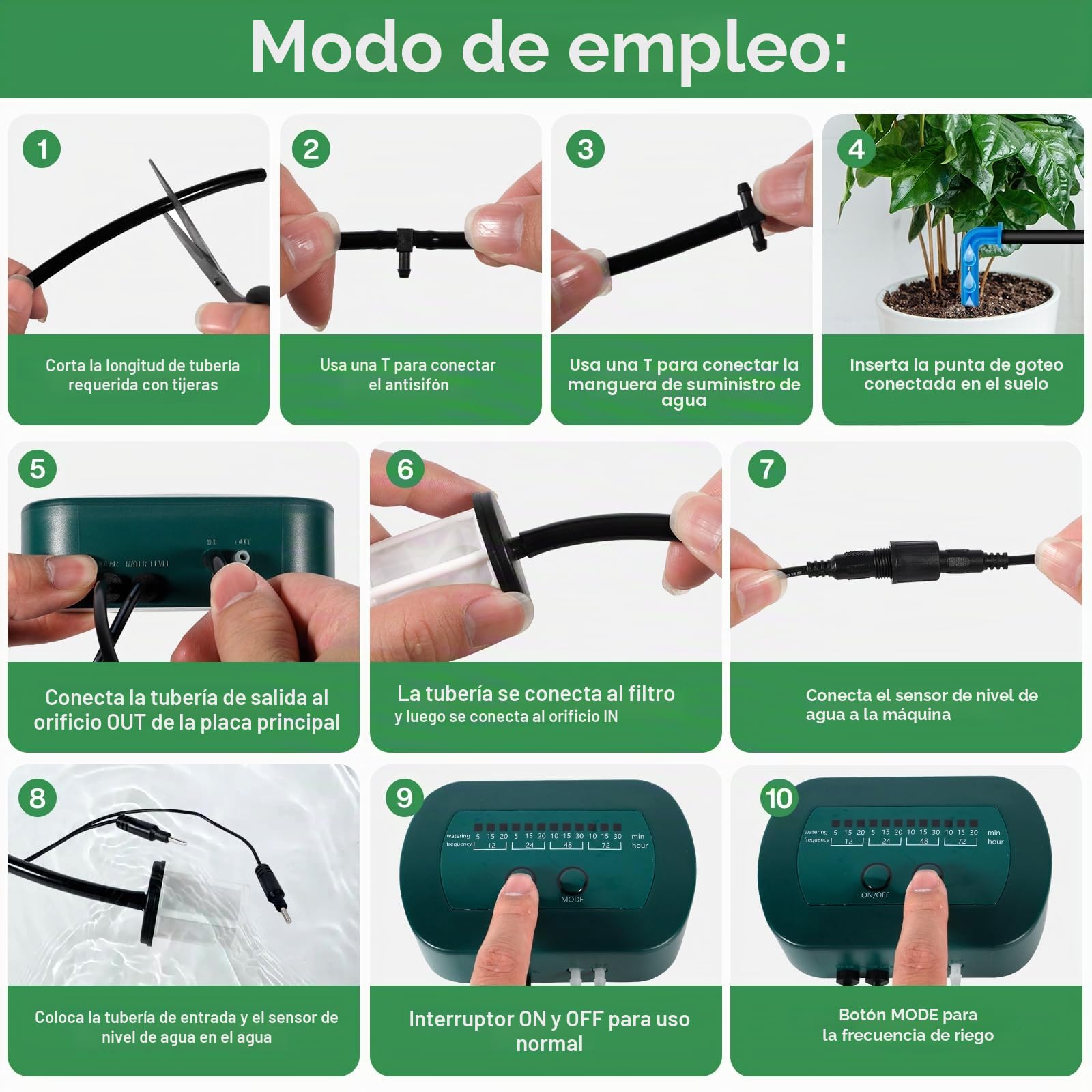 Kit Riego por Goteo Automatico Riego Solar, Sistema de Riego Automático con Temporizador e Tubo Lungo 15M,Riego Automatico Sistema de Riego por Goteo por Goteo Automático Energía Solar
