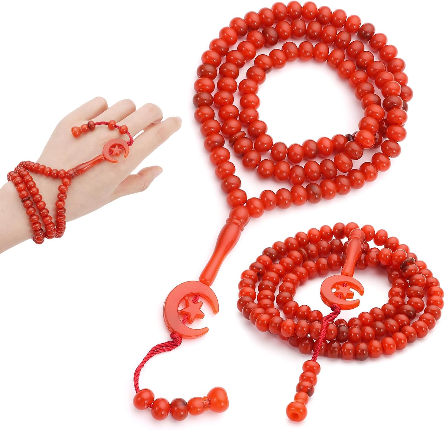 2 Pack Prayer Beads, Muslim Tasbih 99 Beads Allah & Muhammad Islamic Prayer Rosary Muslim Islam Misbaha Tasbeeh 99 Necklace for Men and Women(Red) - Amazon product rated Grade B