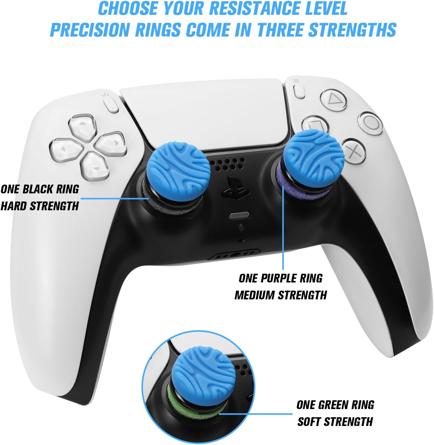 6 Pcs Precision Rings for Ps5, Aim Enhancement Kit for PlayStation 5 (PS5) and PlayStation 4 (PS4) Controller, Performance Thumbsticks, 2 High-Rise and 2 Mid-Rise, Black and Purple