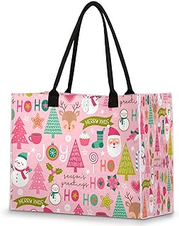 Bolsa feminina - árvore de Natal reutilizável sacolas de compras de supermercado com alças Papai Noel grande bolsa de praia bolsa de ombro bolsas de trabalho bolsas de mão resistentes para praia, compras, trabalho, viagens, Multicolor