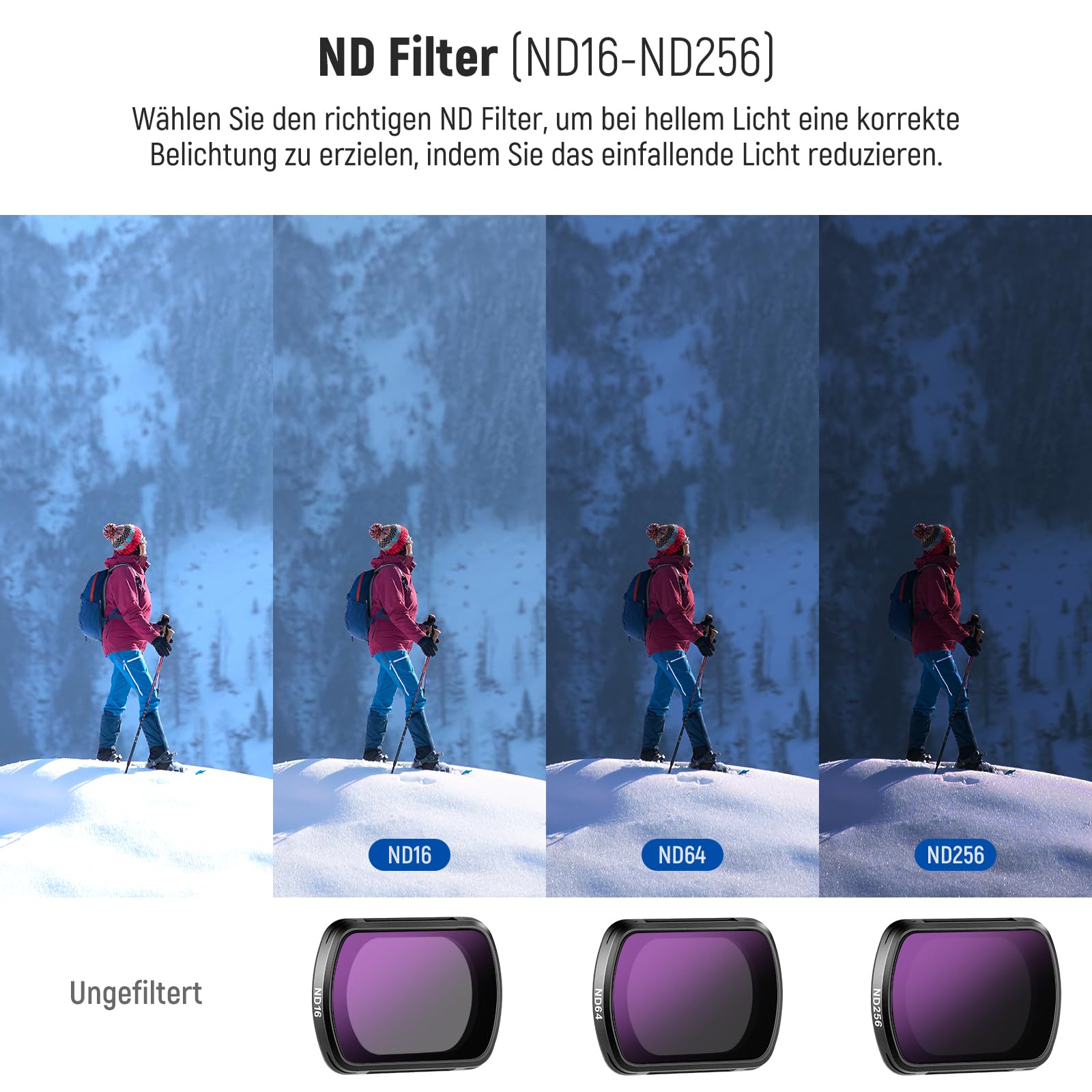 NEEWER HD CPL ND16 ND64 ND256 Filter Set kompatibel mit DJI Osmo Pocket 3 / Pocket 4 / Xtra Muse, magnetisches Gimbal Action Kamera Zubehör Set mit Neutraldichte und Polarisationsfiltern